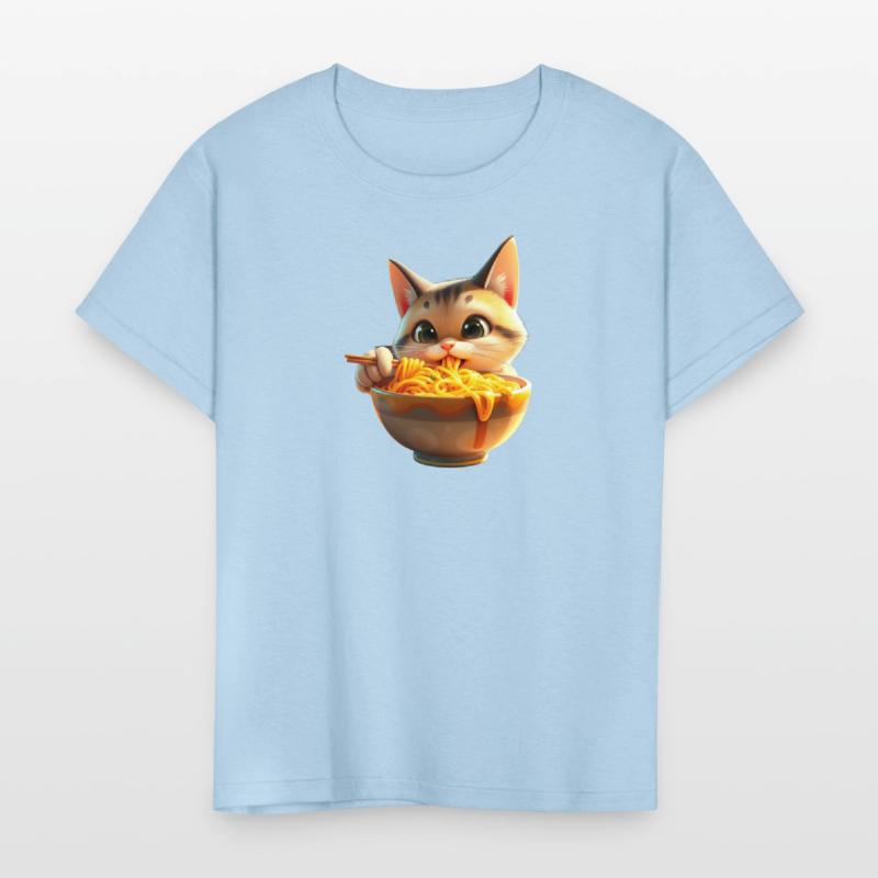 Playful Cat Eating Noodles Design