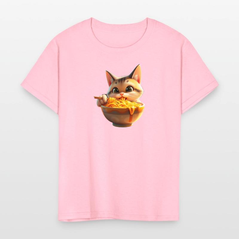 Playful Cat Eating Noodles Design