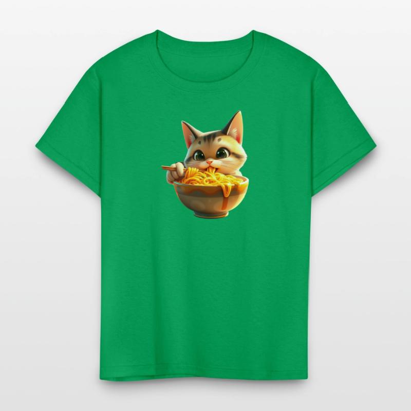 Playful Cat Eating Noodles Design
