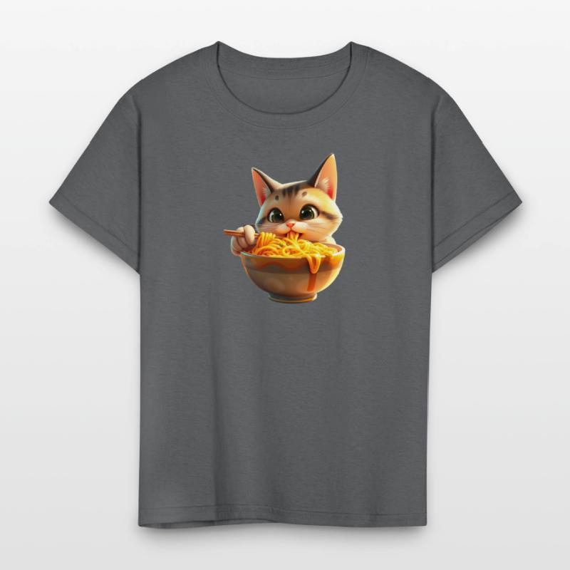 Playful Cat Eating Noodles Design