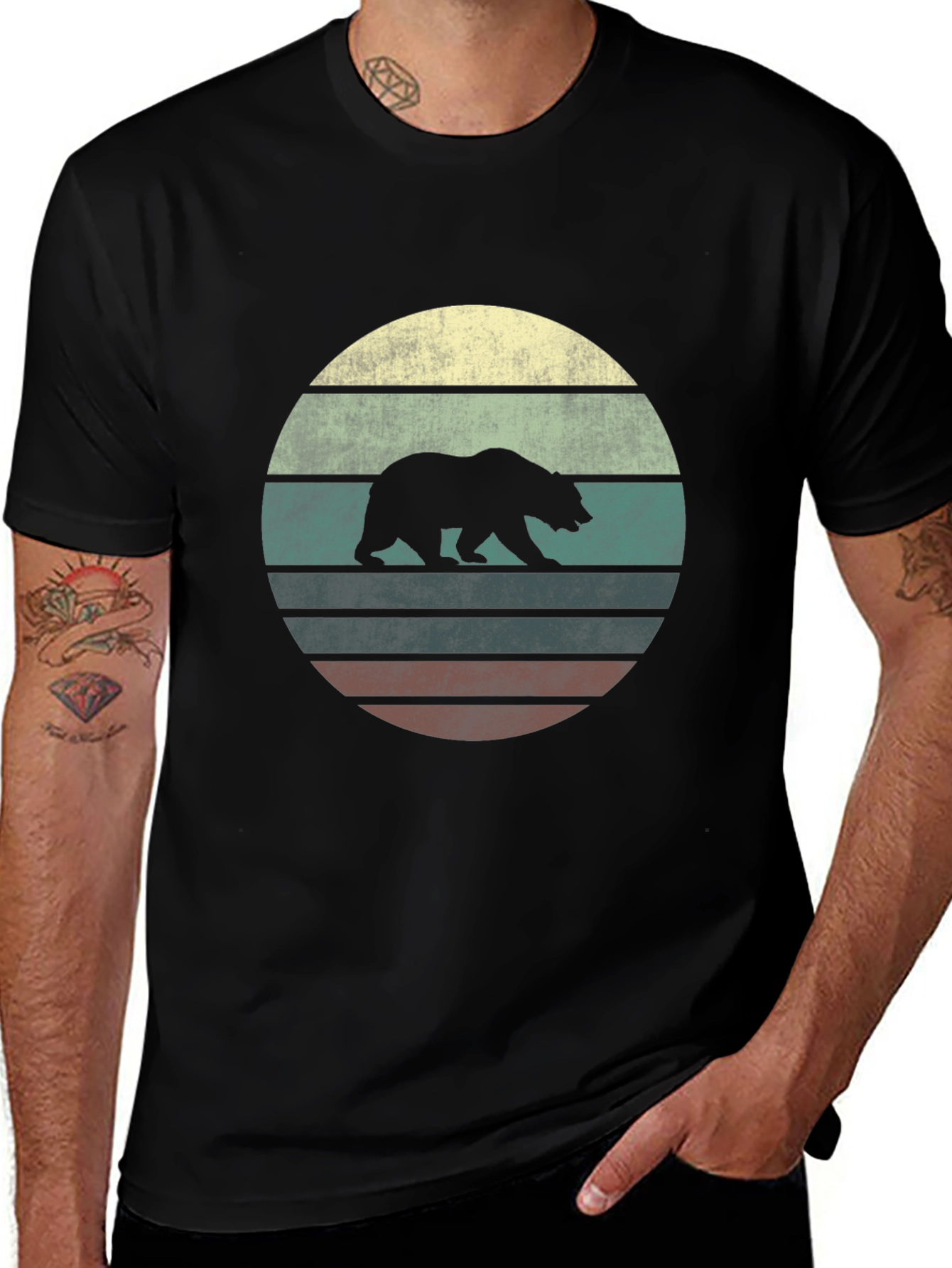 Retro Bear Graphic Tee - Black