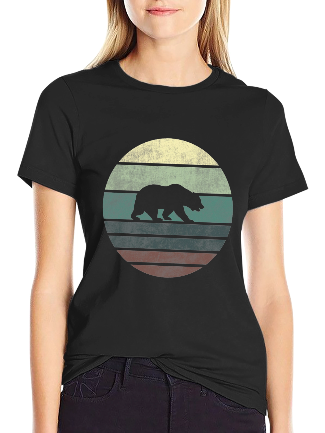 Retro Bear Graphic Tee - Black