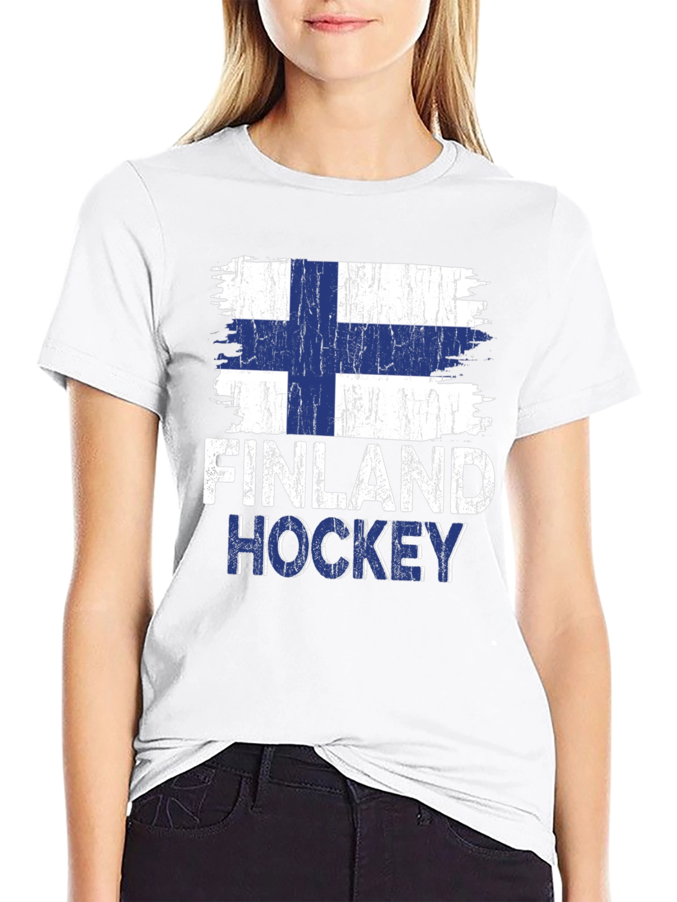 Finland Hockey Flag Graphic Tee - Black Cotton Shirt