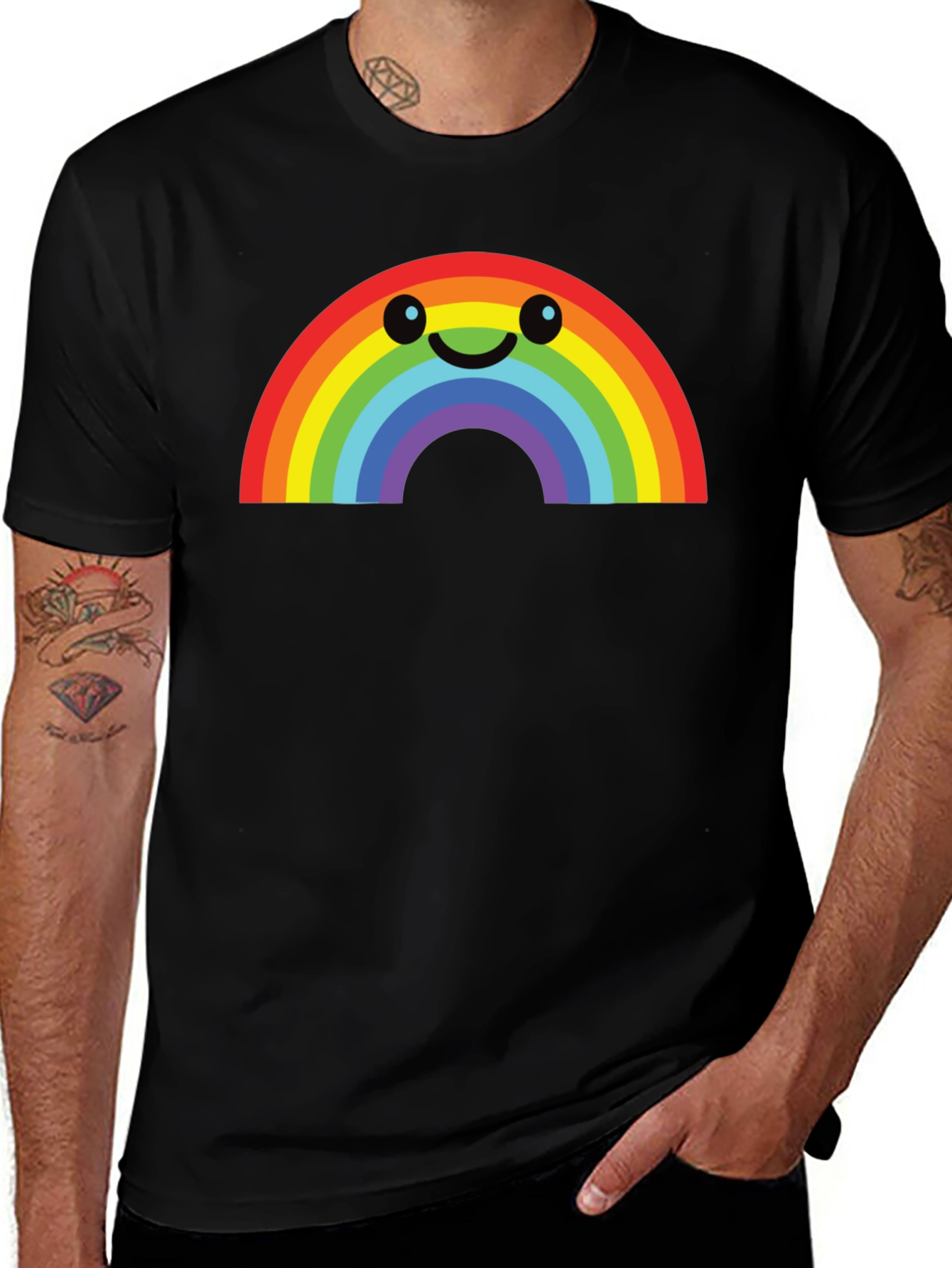 Rainbow Smiley Face Graphic Tee - Black