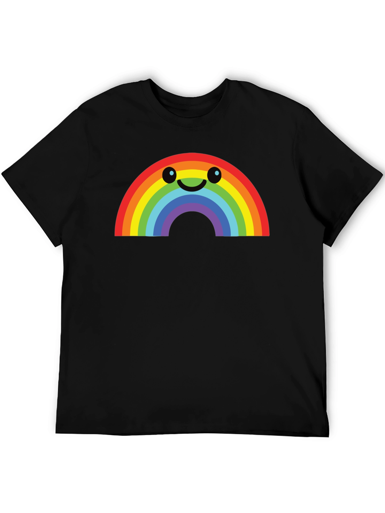 Rainbow Smiley Face Graphic Tee - Black