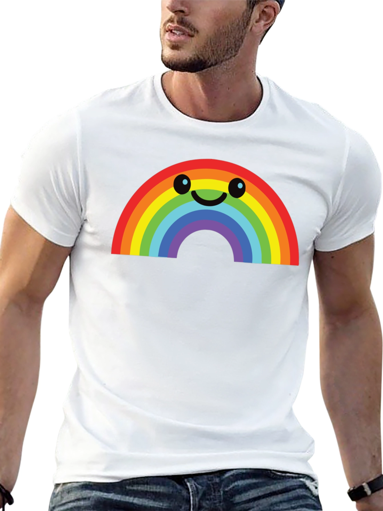 Rainbow Smiley Face Graphic Tee - Black