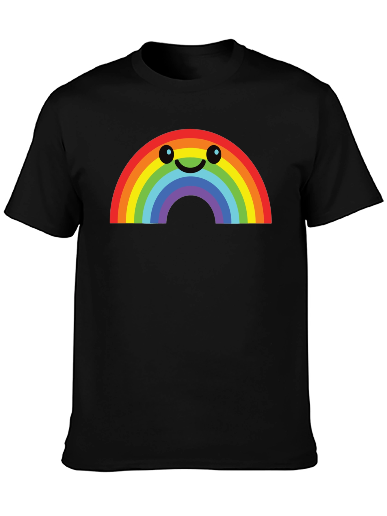 Rainbow Smiley Face Graphic Tee - Black