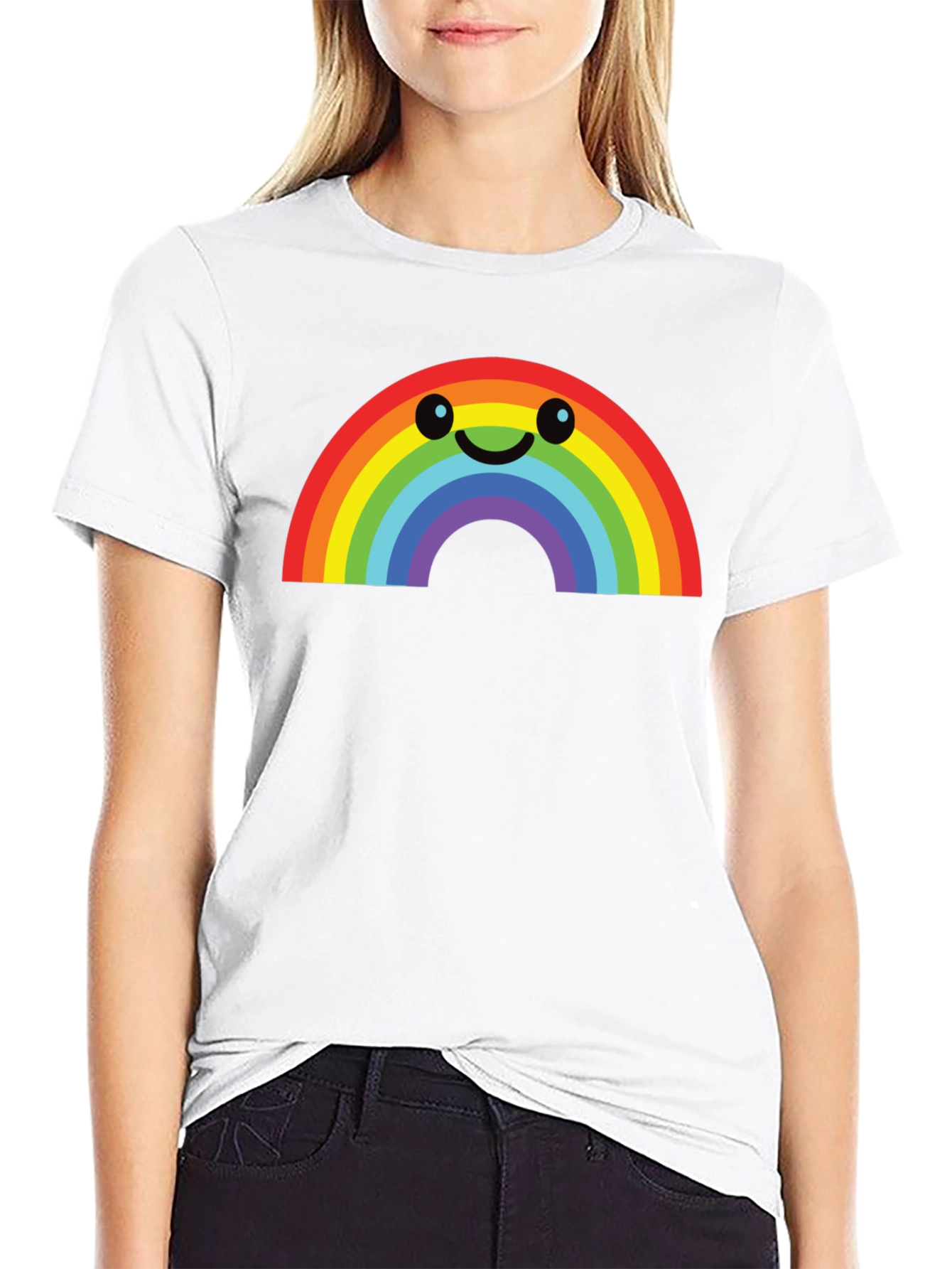 Rainbow Smiley Face Graphic Tee - Black