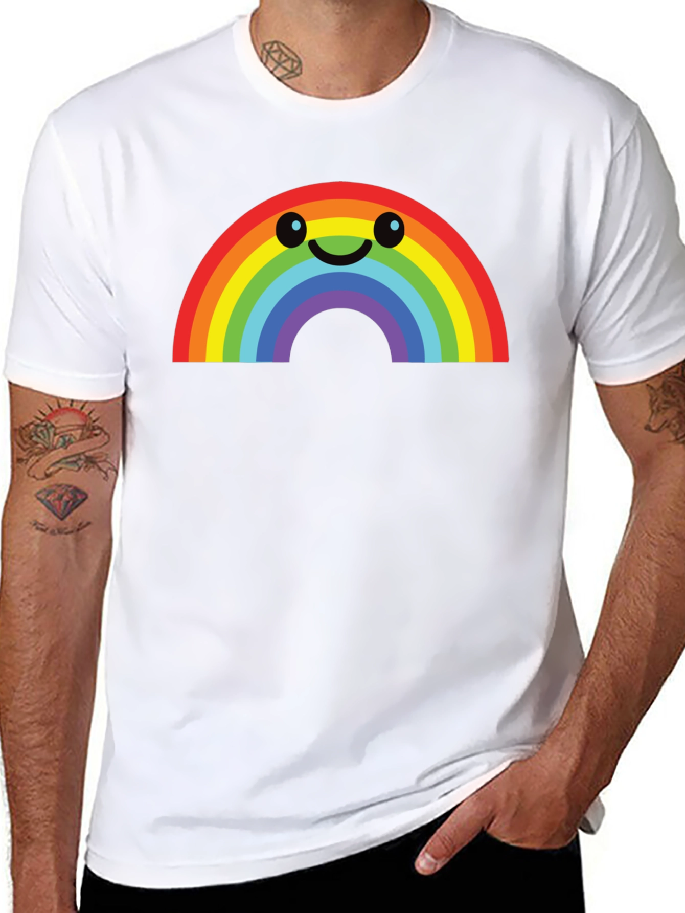 Rainbow Smiley Face Graphic Tee - Black