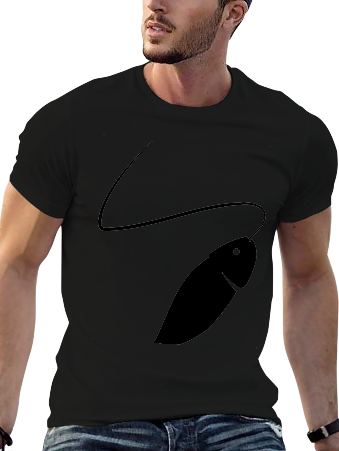 Mens Black T-Shirt with Fish Design