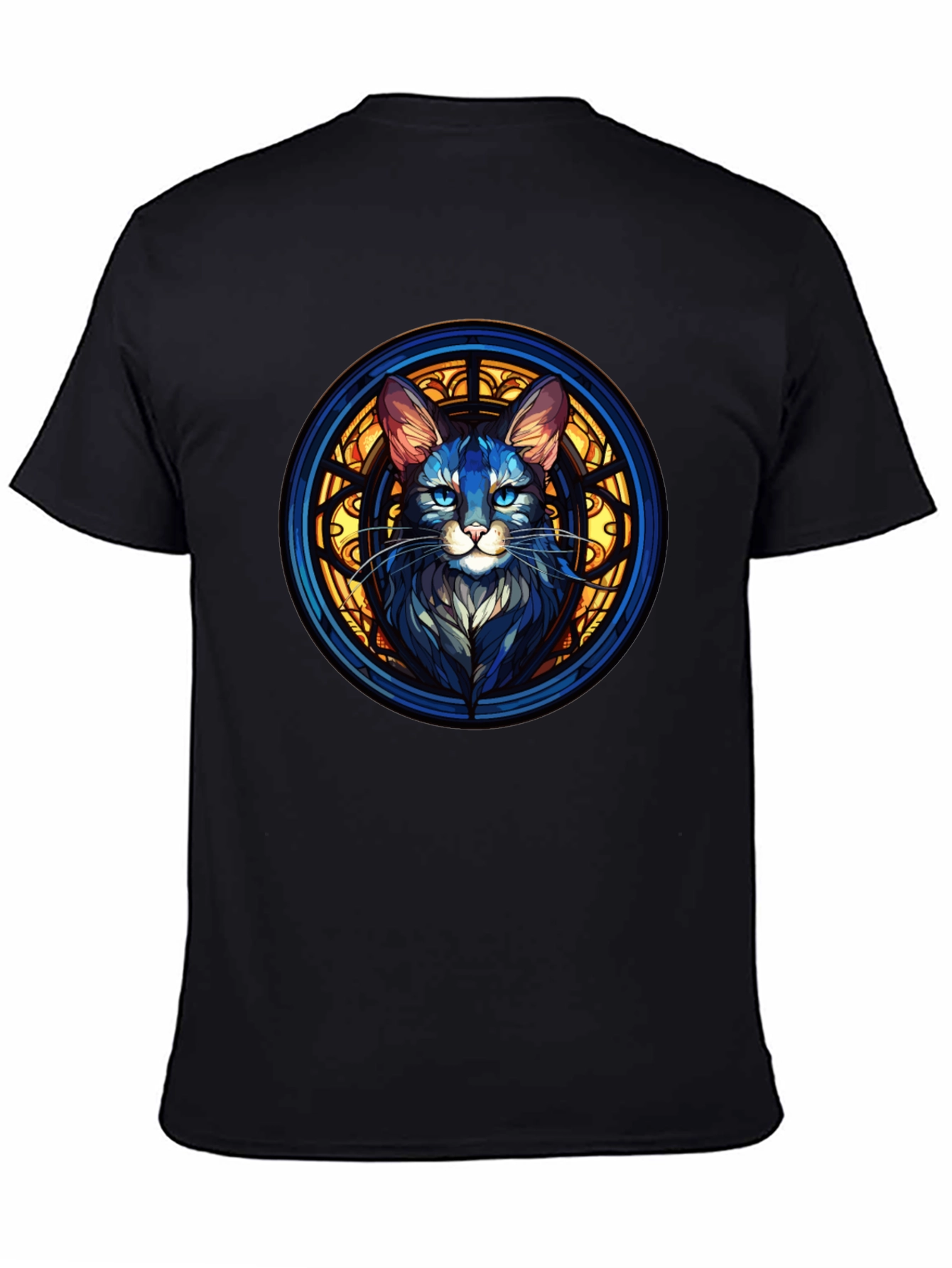 Stained Glass Cat Graphic Black T-Shirt