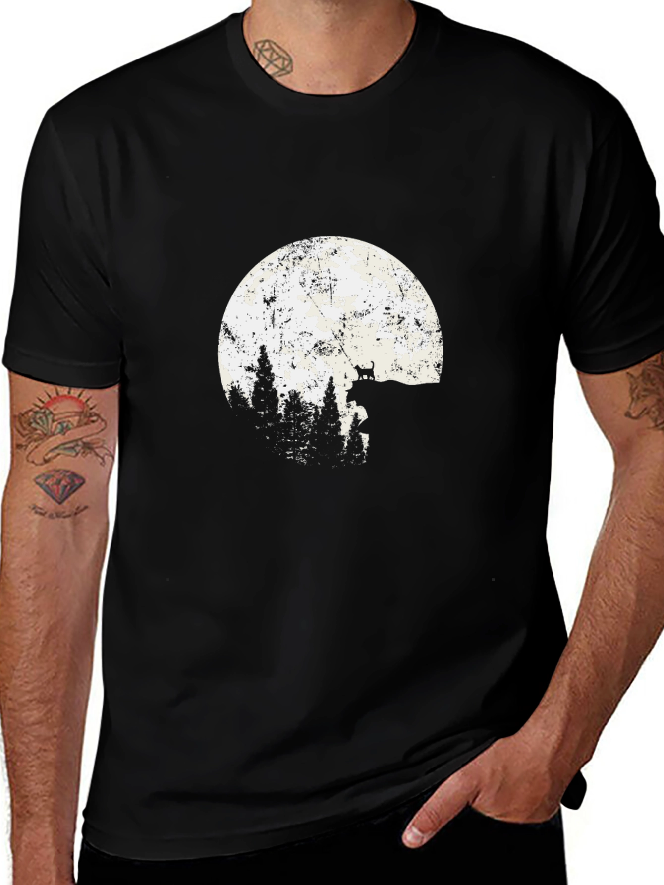 Wolf Moon Graphic Tee - Black Cotton Blend