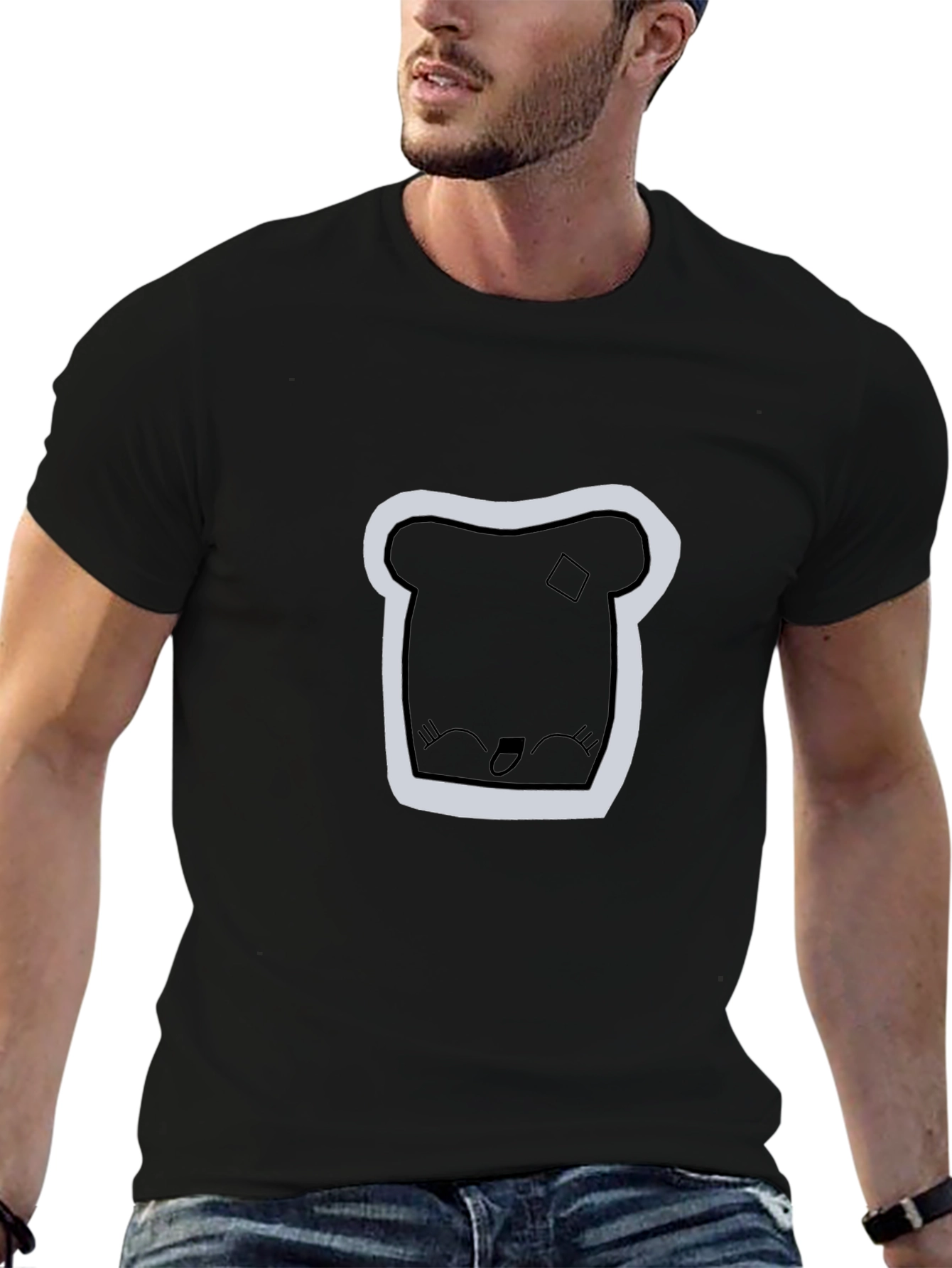 Cute Toast Graphic Print Black T-Shirt