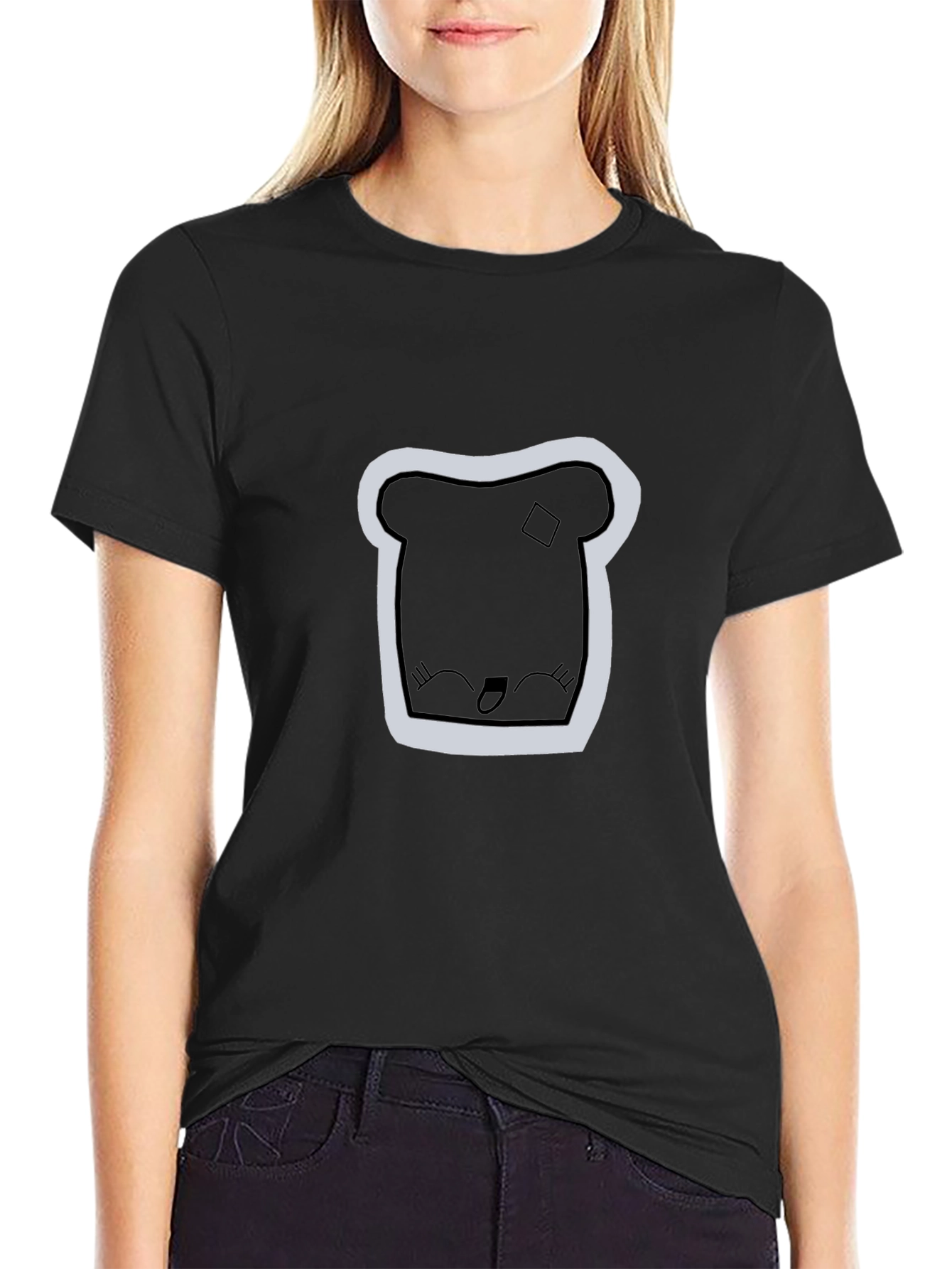 Cute Toast Graphic Print Black T-Shirt