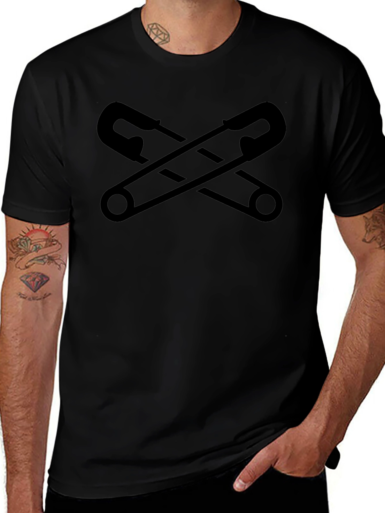 Safety Pins Graphic Black T-Shirt