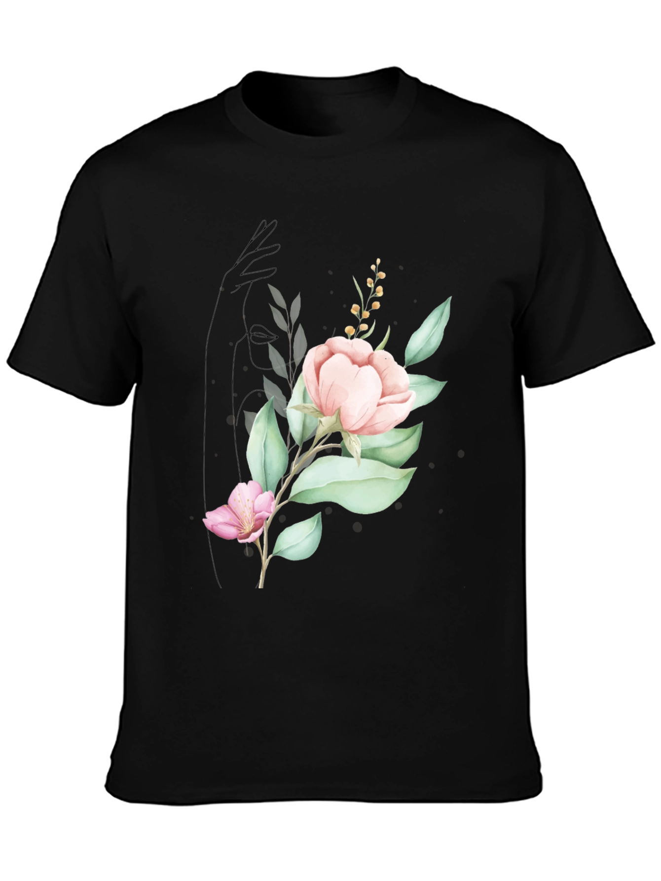 Elegant Floral Print Black T-Shirt