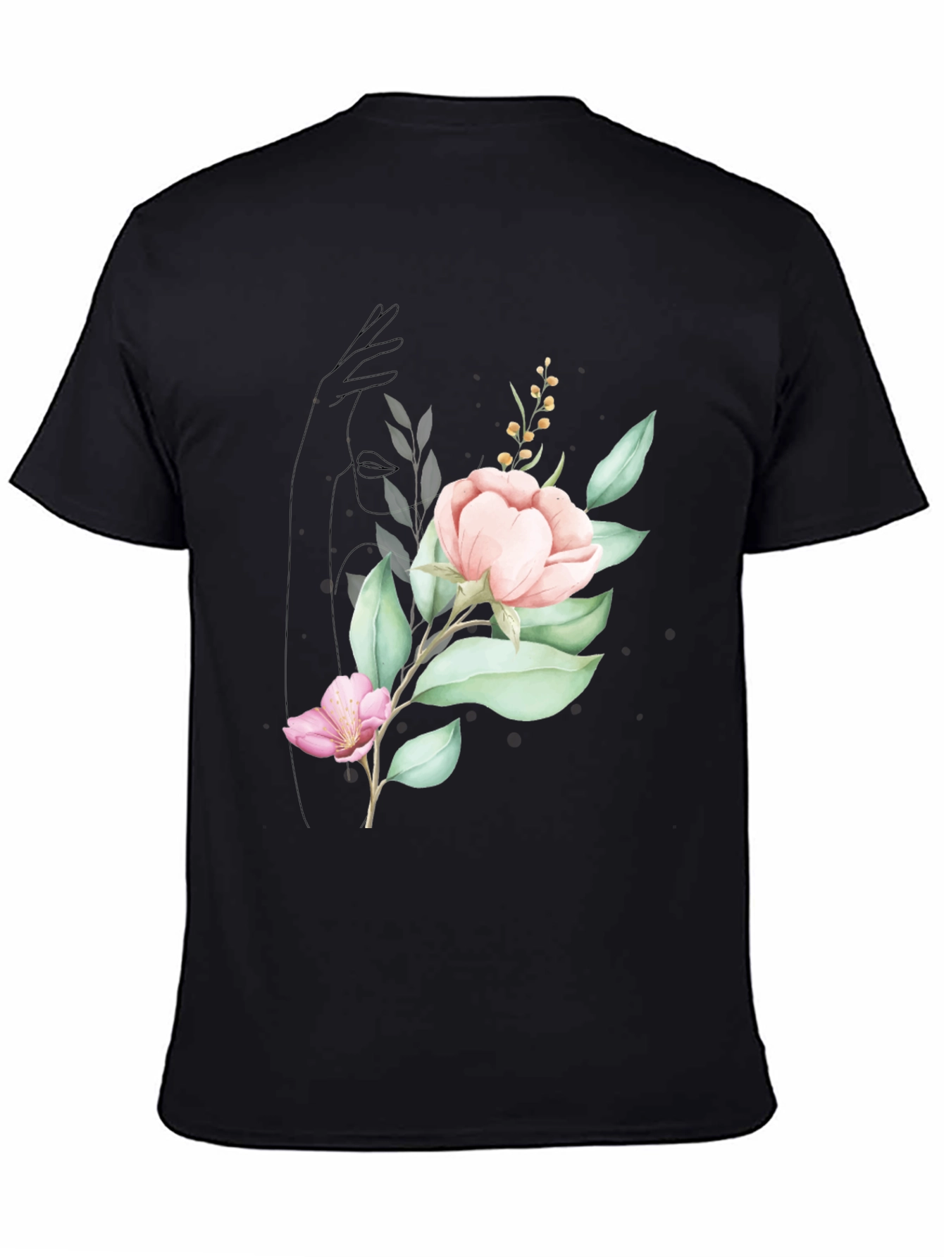Elegant Floral Print Black T-Shirt
