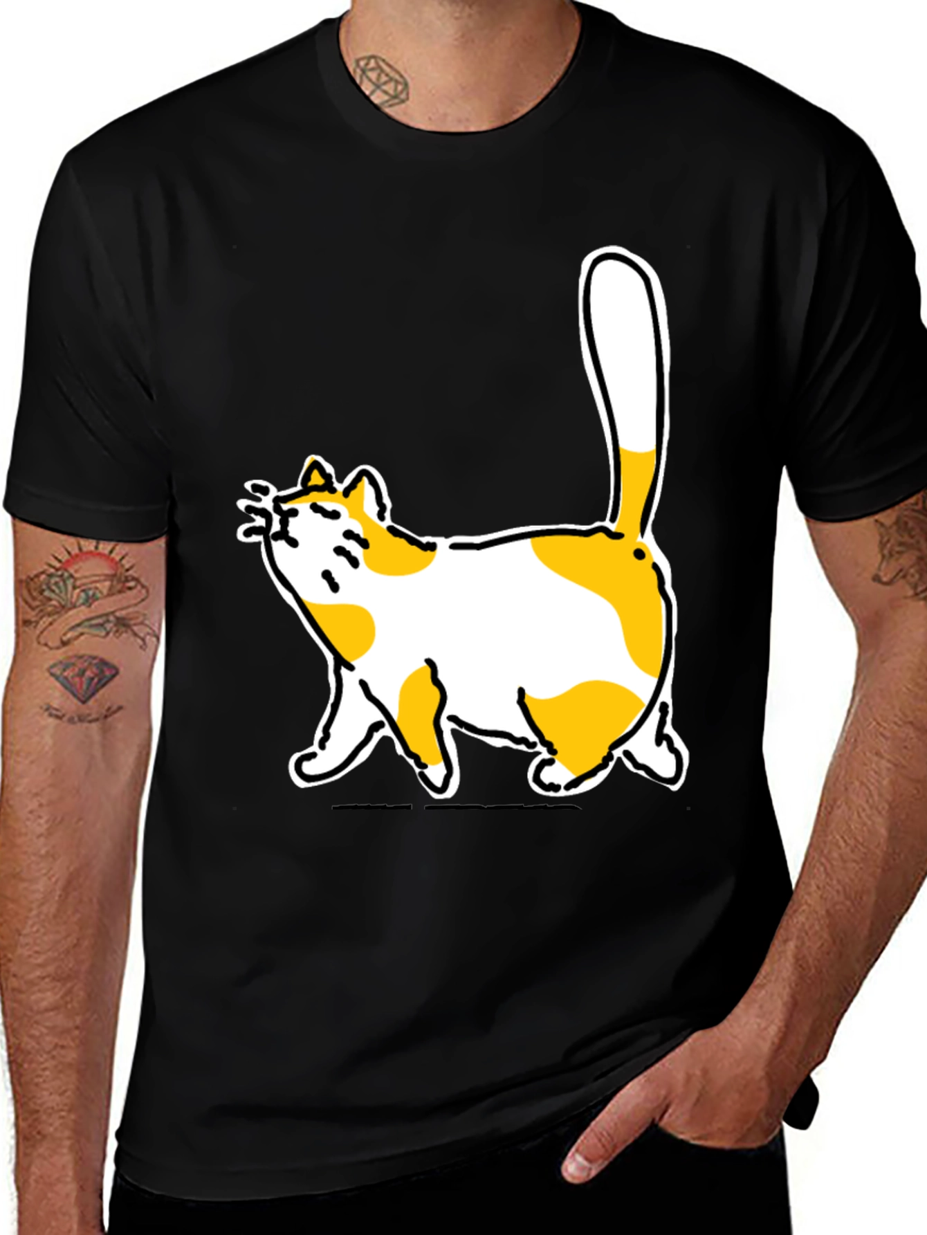 Funny Cat Graphic Black T-Shirt