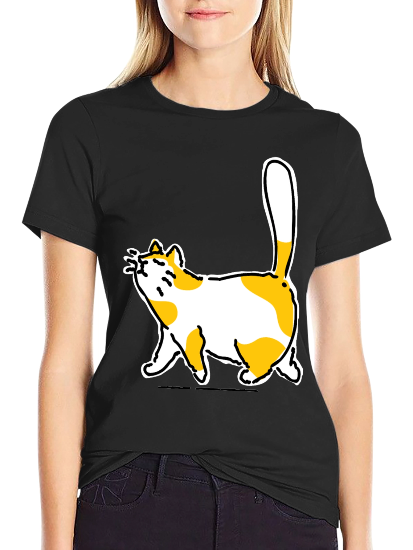 Funny Cat Graphic Black T-Shirt
