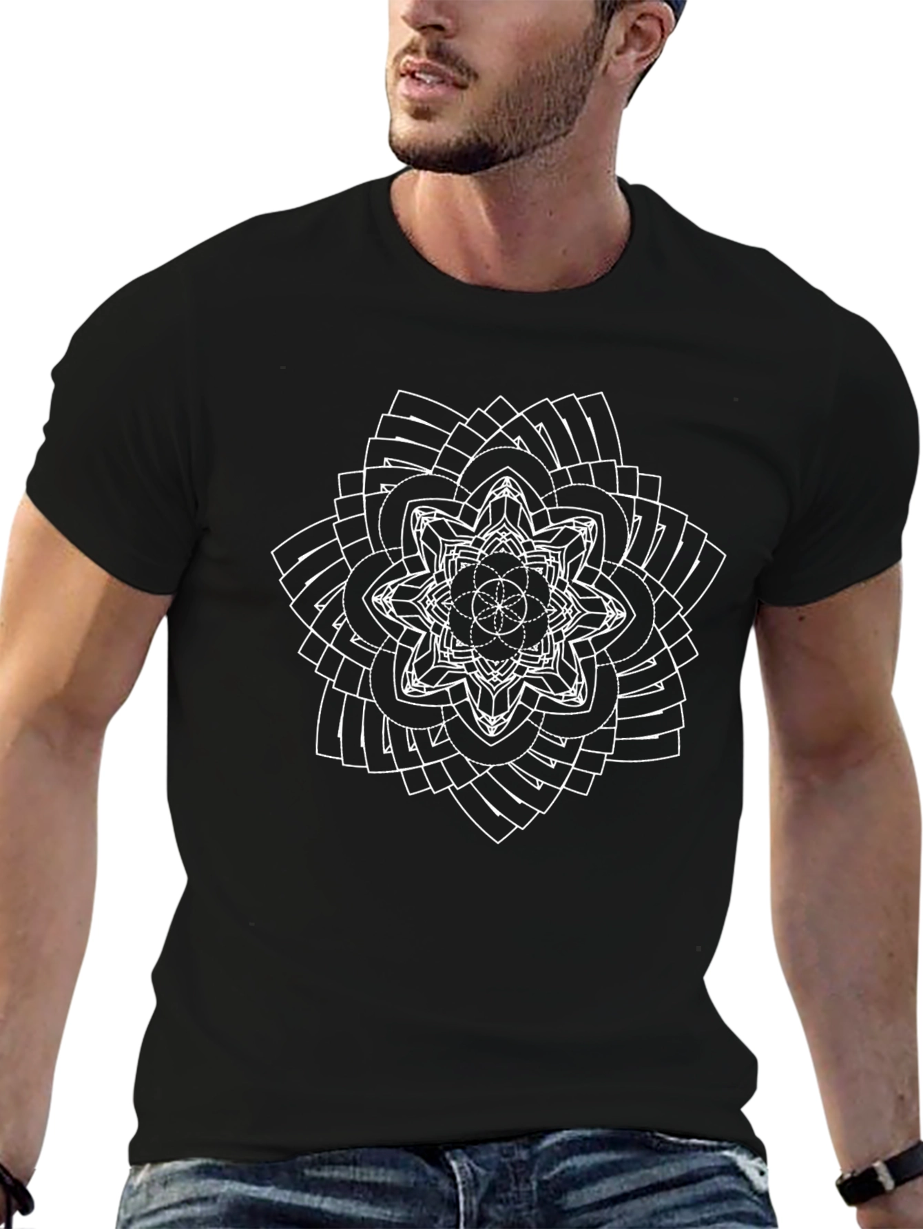 Geometric Mandala Graphic Tee - Black
