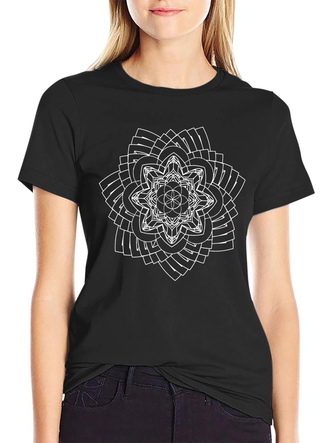 Geometric Mandala Graphic Tee - Black