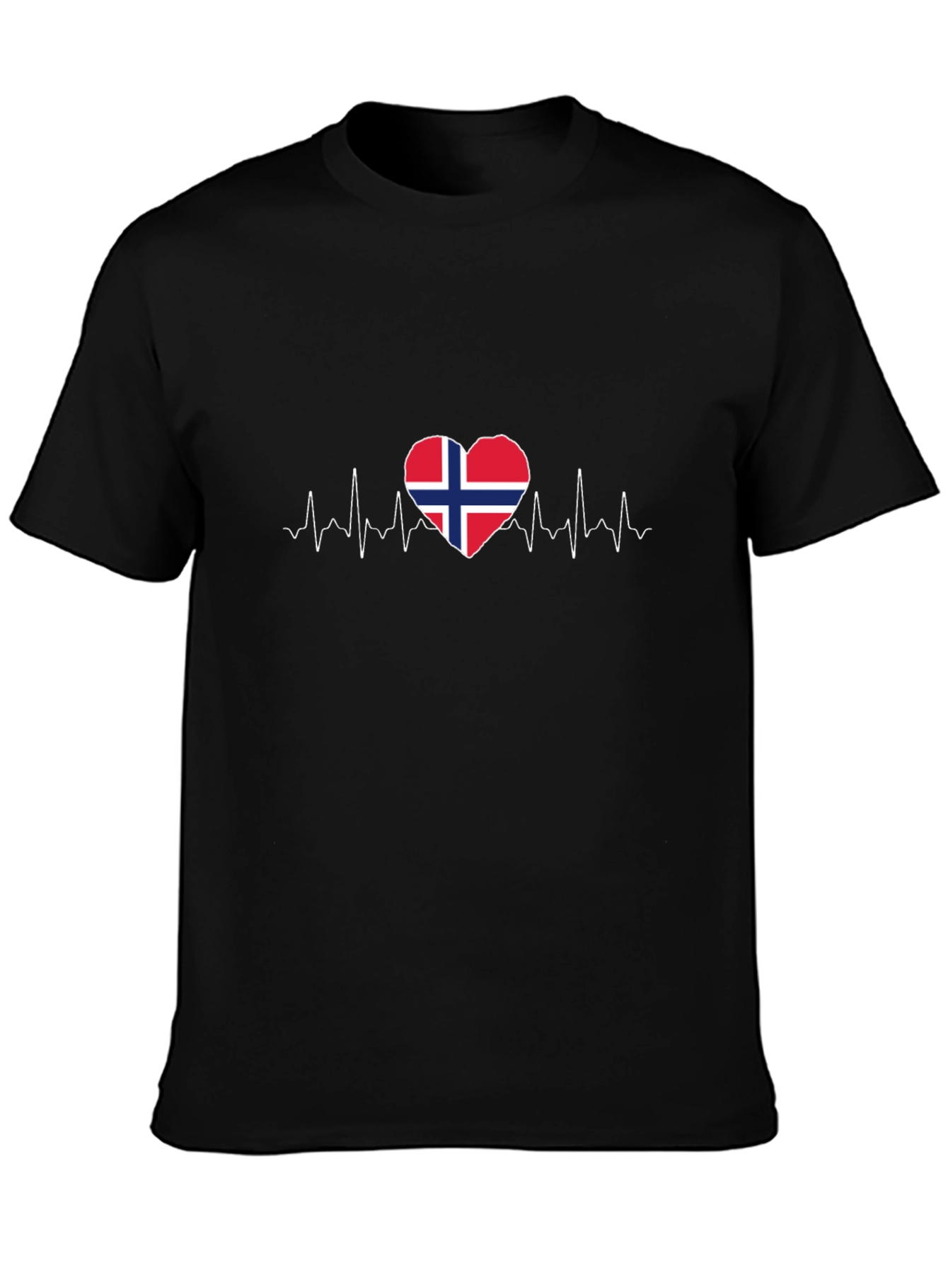 Norway Flag Heartbeat T-Shirt - Black