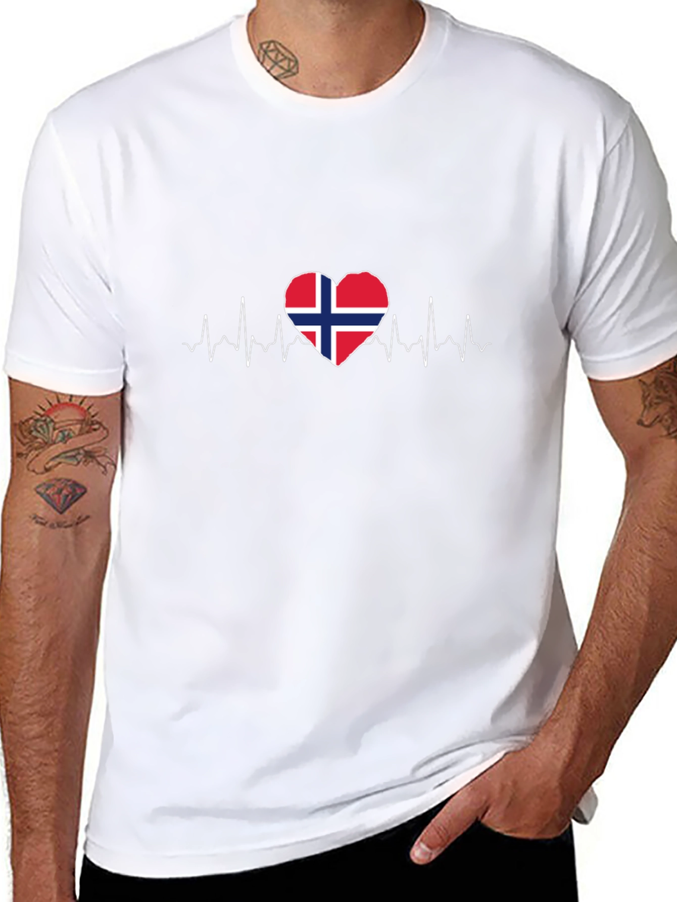 Norway Flag Heartbeat T-Shirt - Black