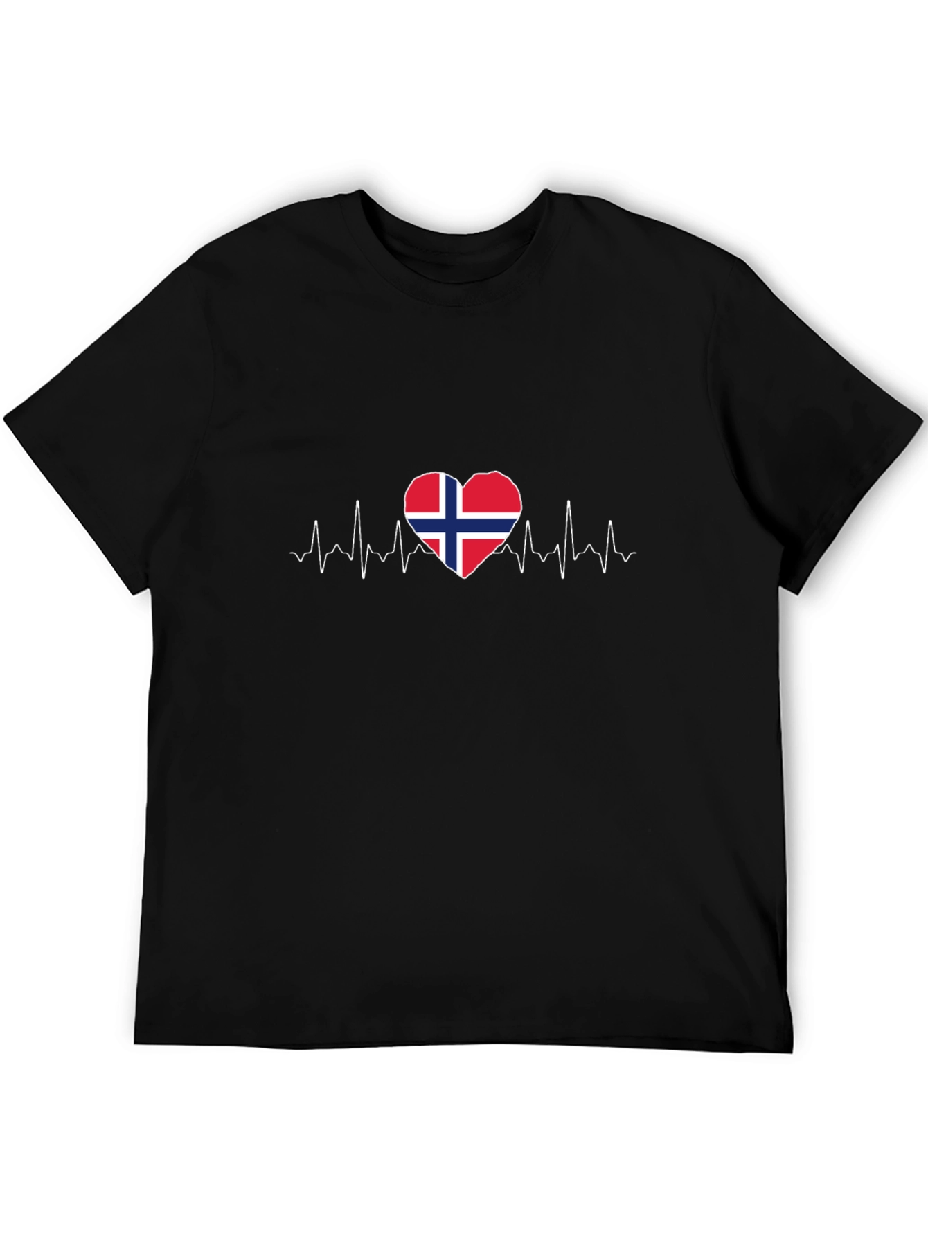 Norway Flag Heartbeat T-Shirt - Black
