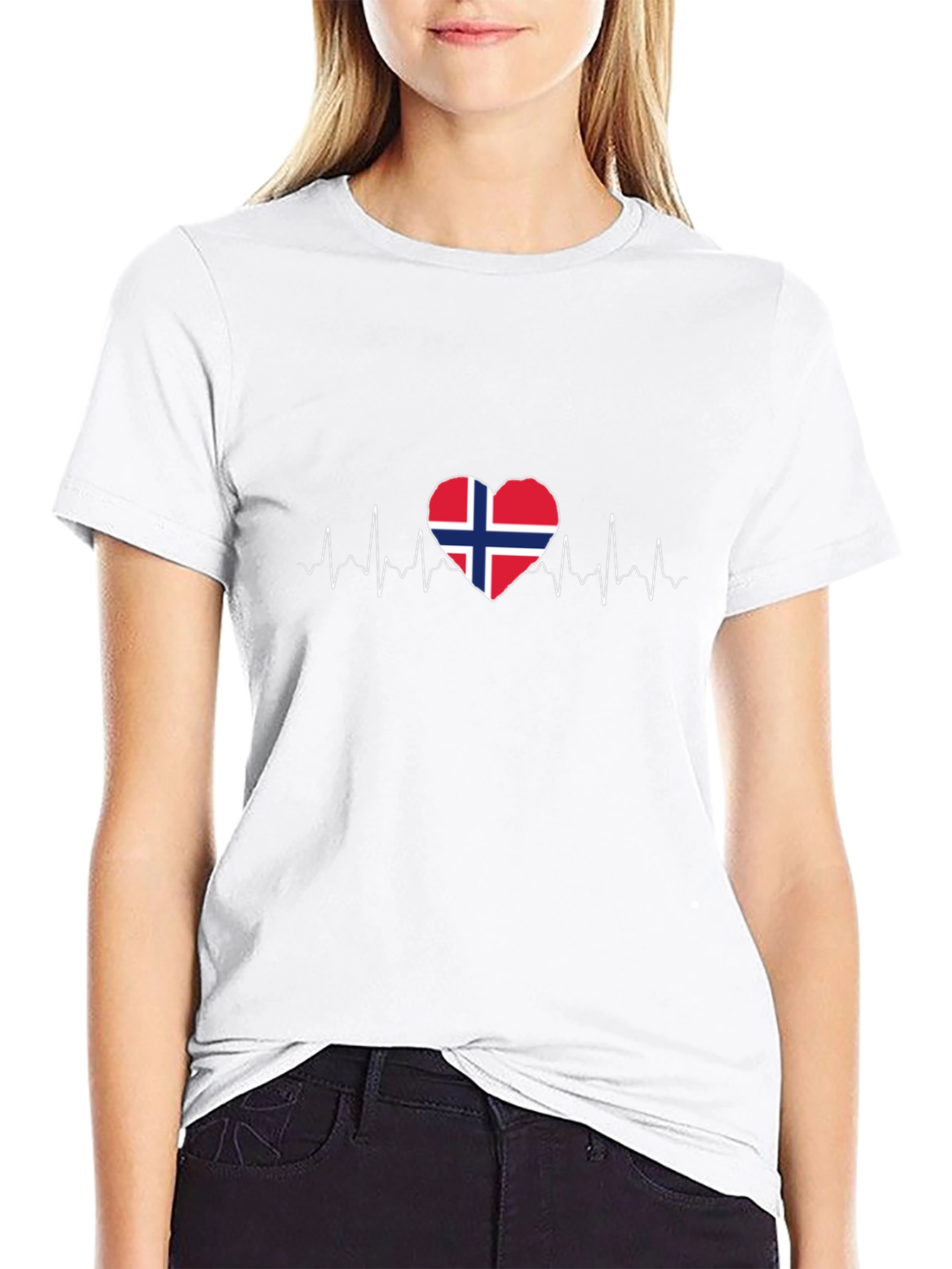 Norway Flag Heartbeat T-Shirt - Black