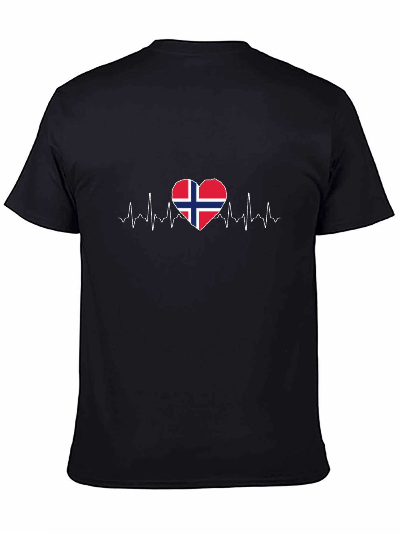 Norway Flag Heartbeat T-Shirt - Black
