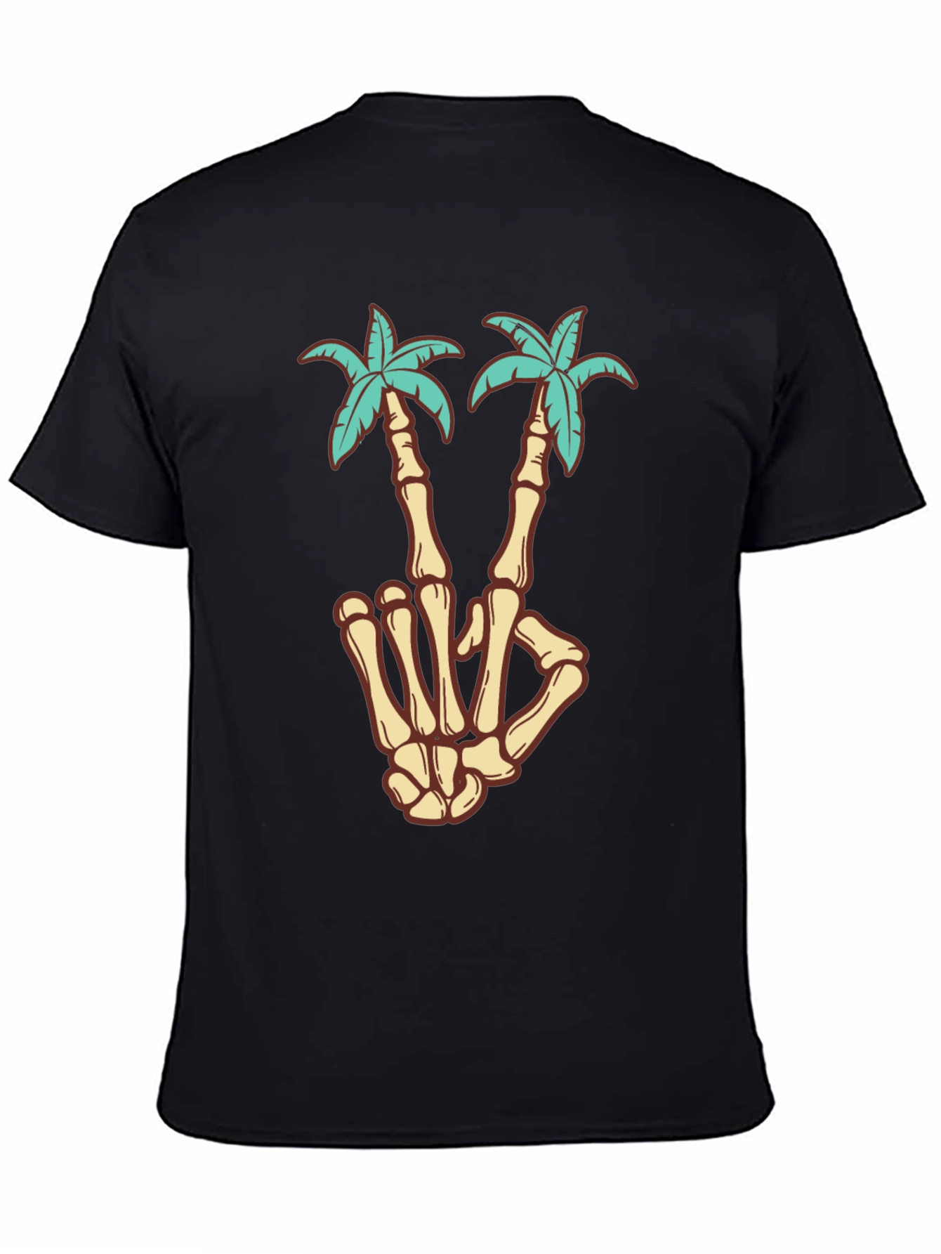 Skeleton Hand Peace Sign Palm Tree Graphic Tee