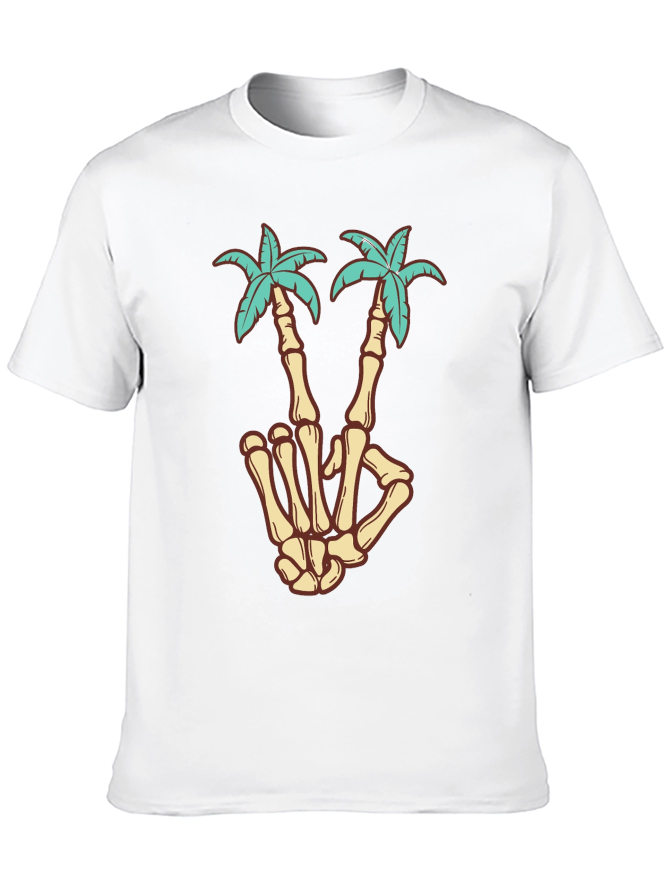 Skeleton Hand Peace Sign Palm Tree Graphic Tee
