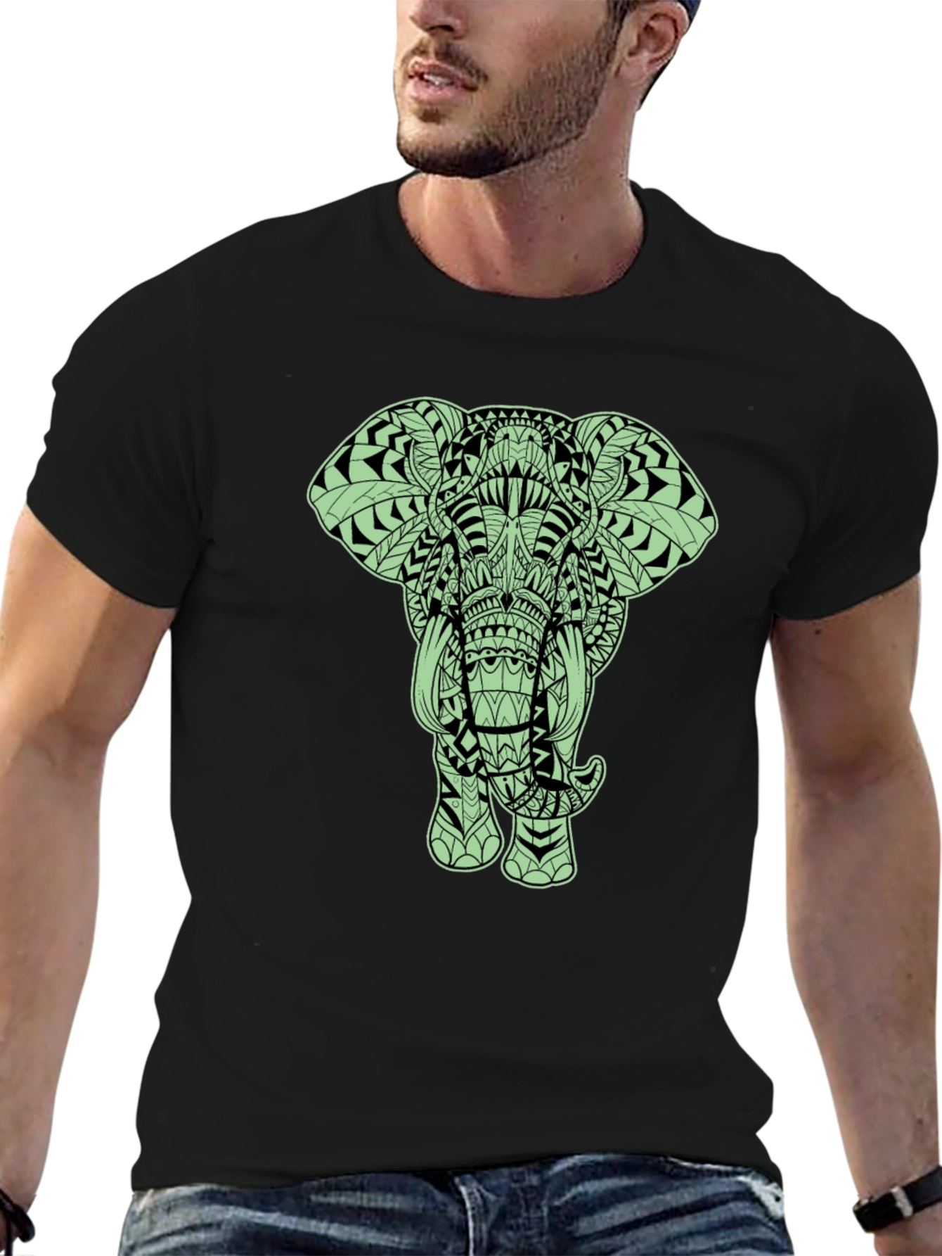 Elephant Graphic Tee - Black Crew Neck