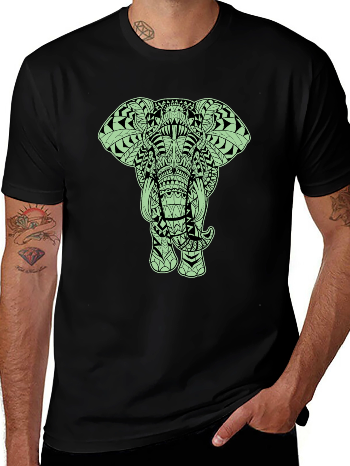 Elephant Graphic Tee - Black Crew Neck