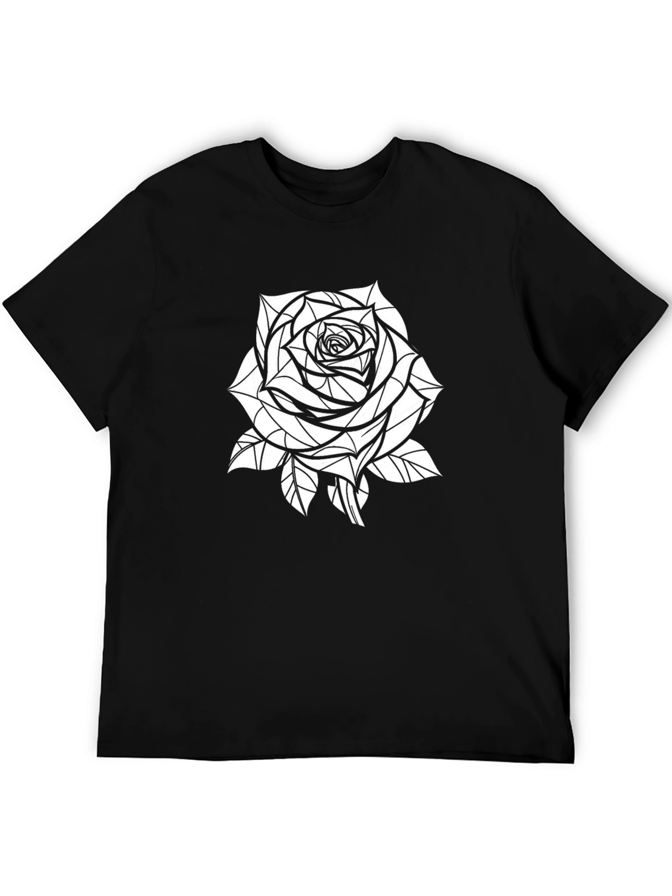 Geometric Rose Graphic Tee - Stylish Black T-Shirt