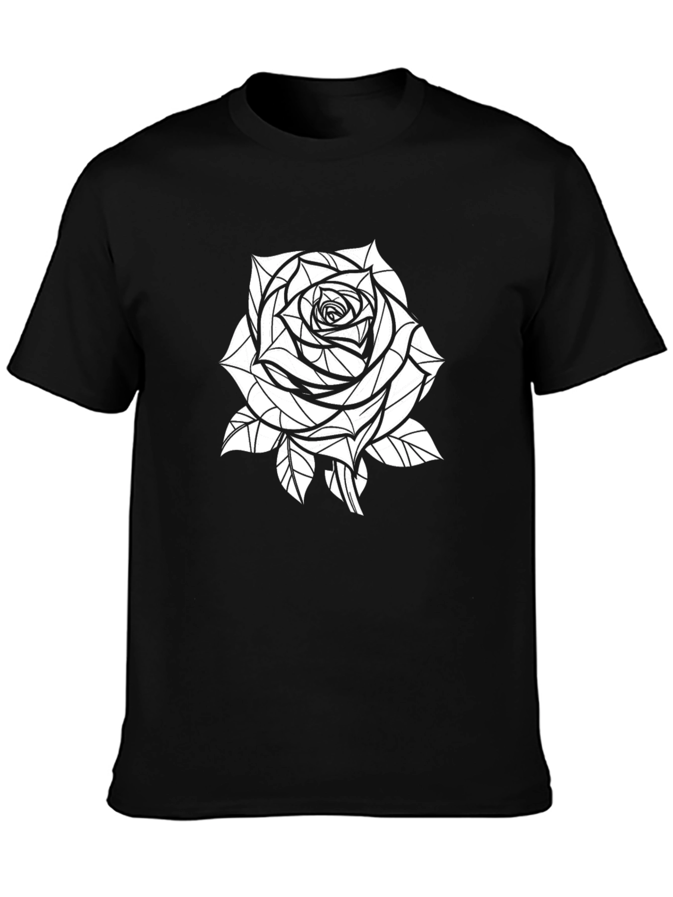 Geometric Rose Graphic Tee - Stylish Black T-Shirt