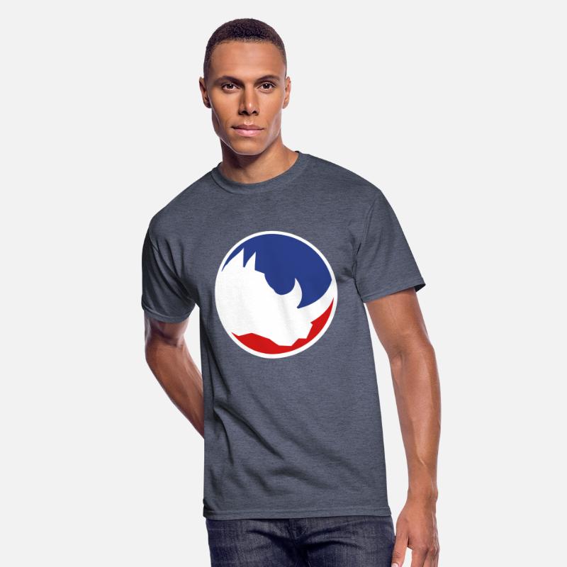 red blue round button circle head silhouette rhino