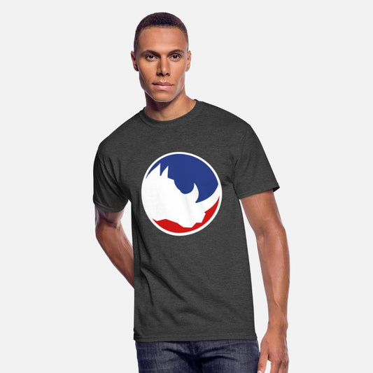 red blue round button circle head silhouette rhino