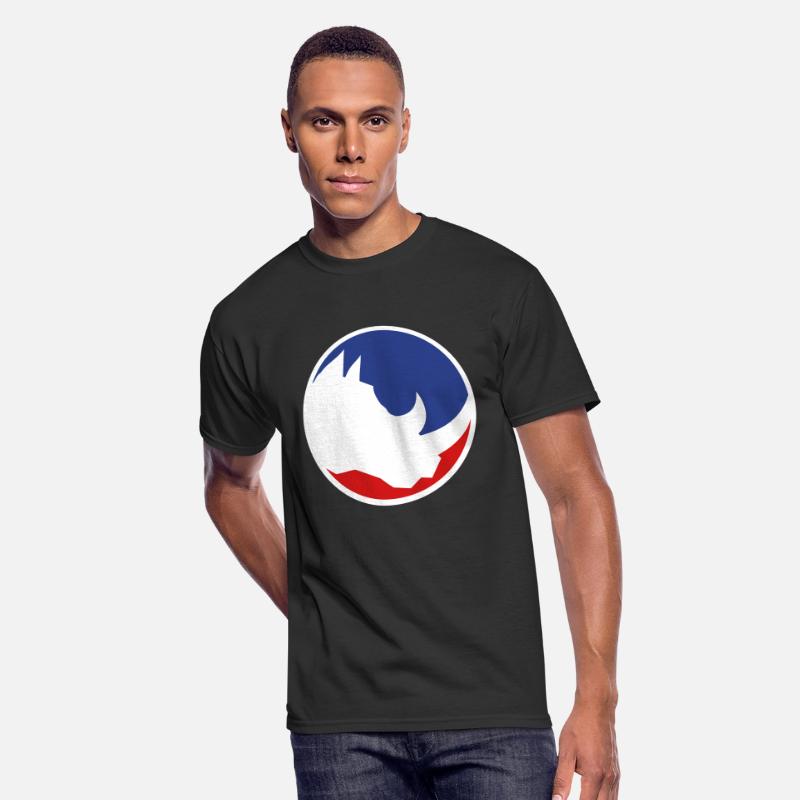 red blue round button circle head silhouette rhino