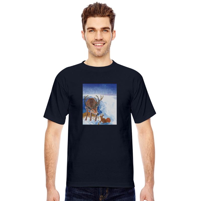 Red Deer and Squirrel in Winter Illustration