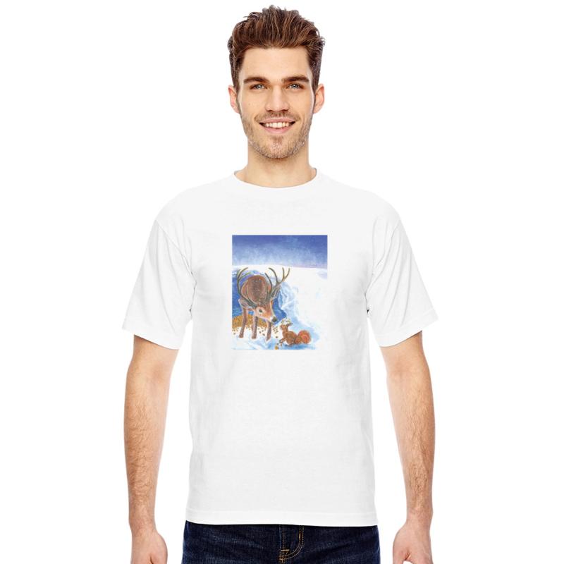 Red Deer and Squirrel in Winter Illustration