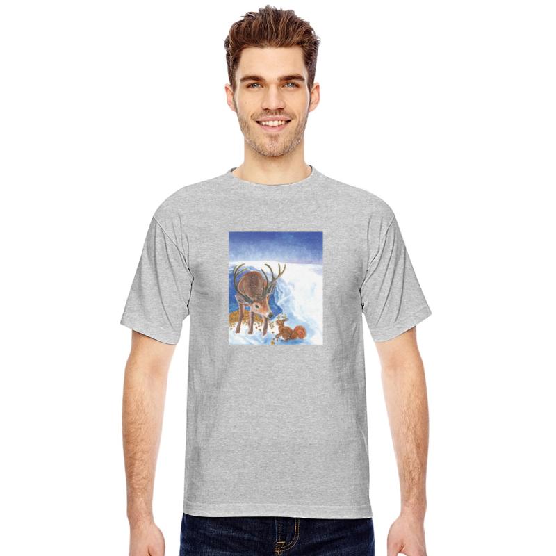 Red Deer and Squirrel in Winter Illustration