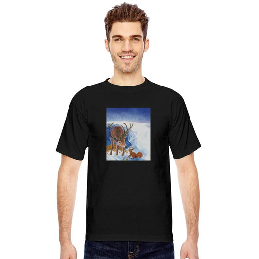 Red Deer and Squirrel in Winter Illustration