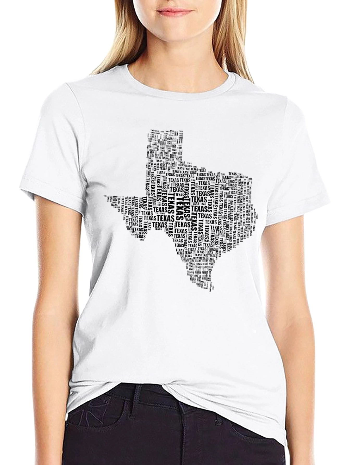 Texas State Word Art T-Shirt - Black