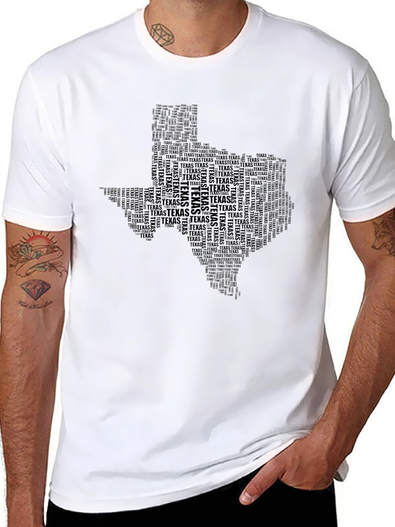 Texas State Word Art T-Shirt - Black