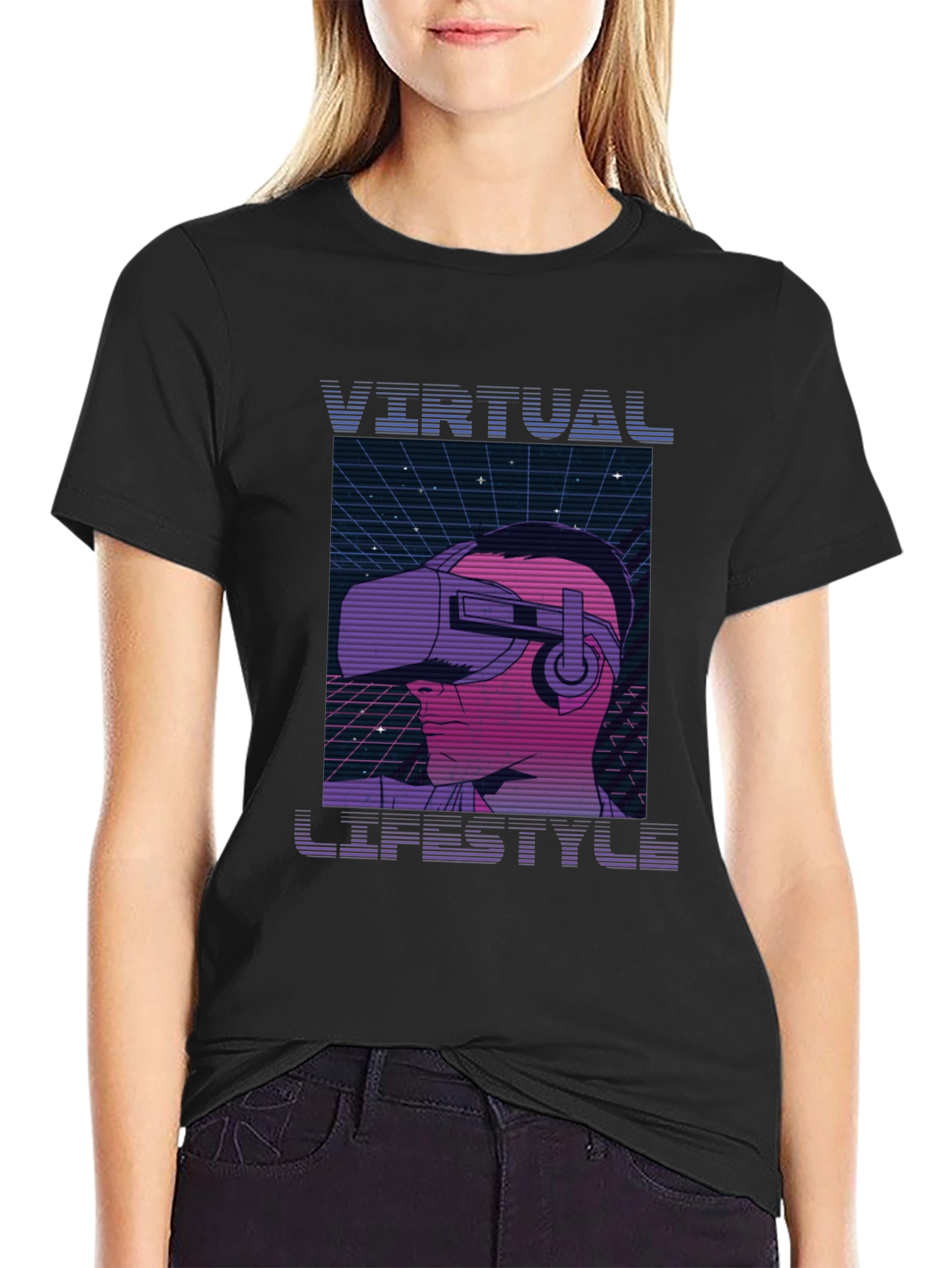 Virtual Lifestyle Black T-Shirt Retro VR Gaming