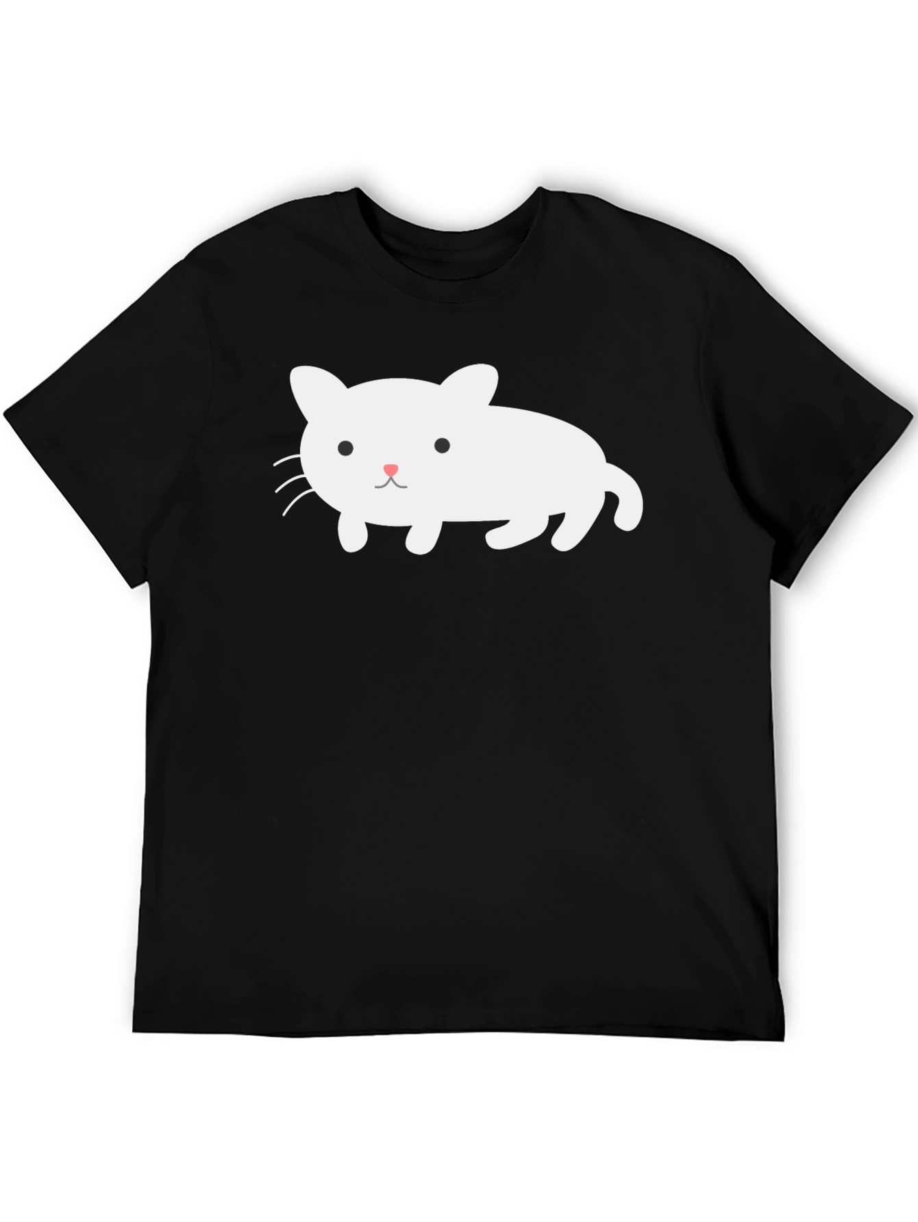 Cute White Cat Graphic Black T-Shirt