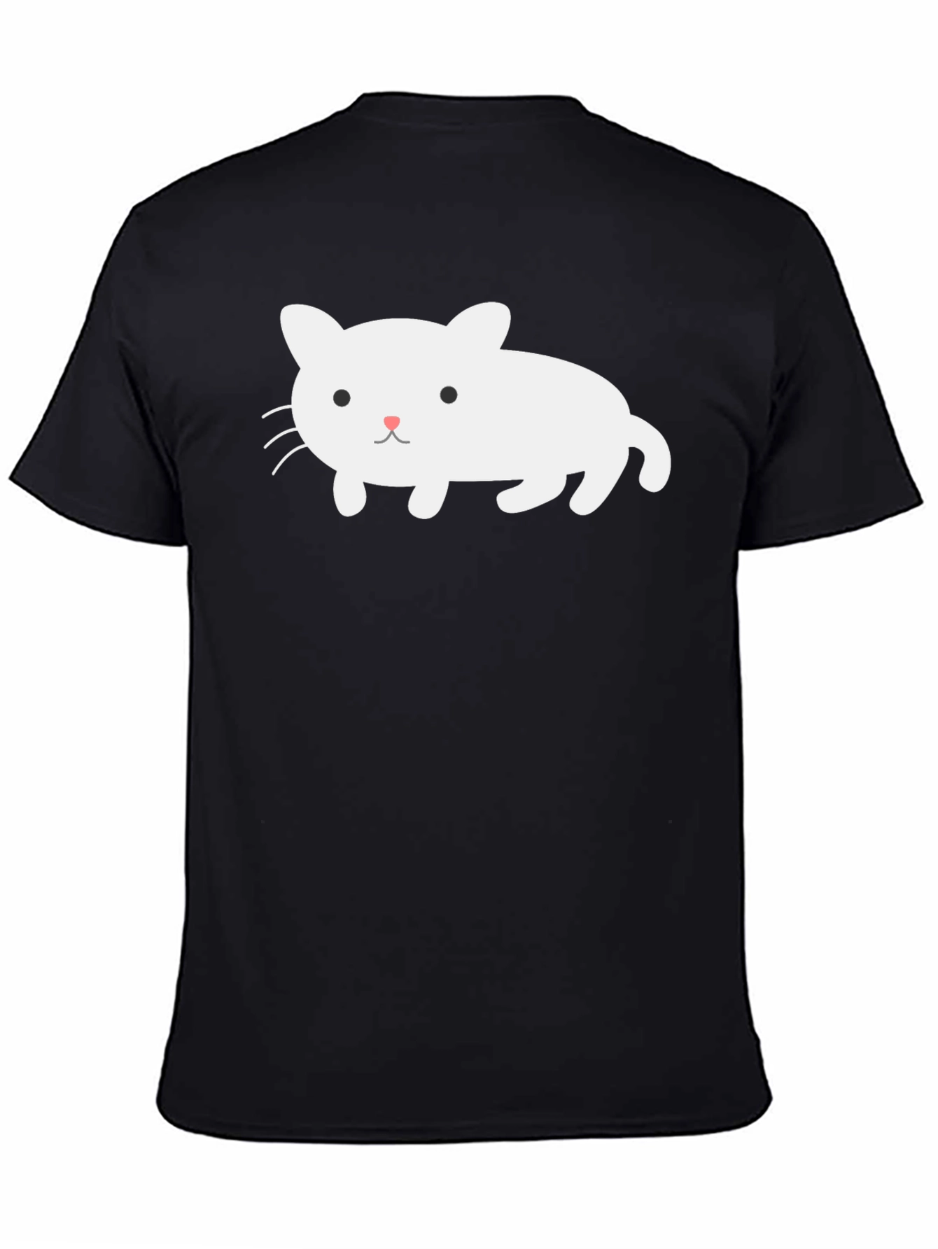 Cute White Cat Graphic Black T-Shirt