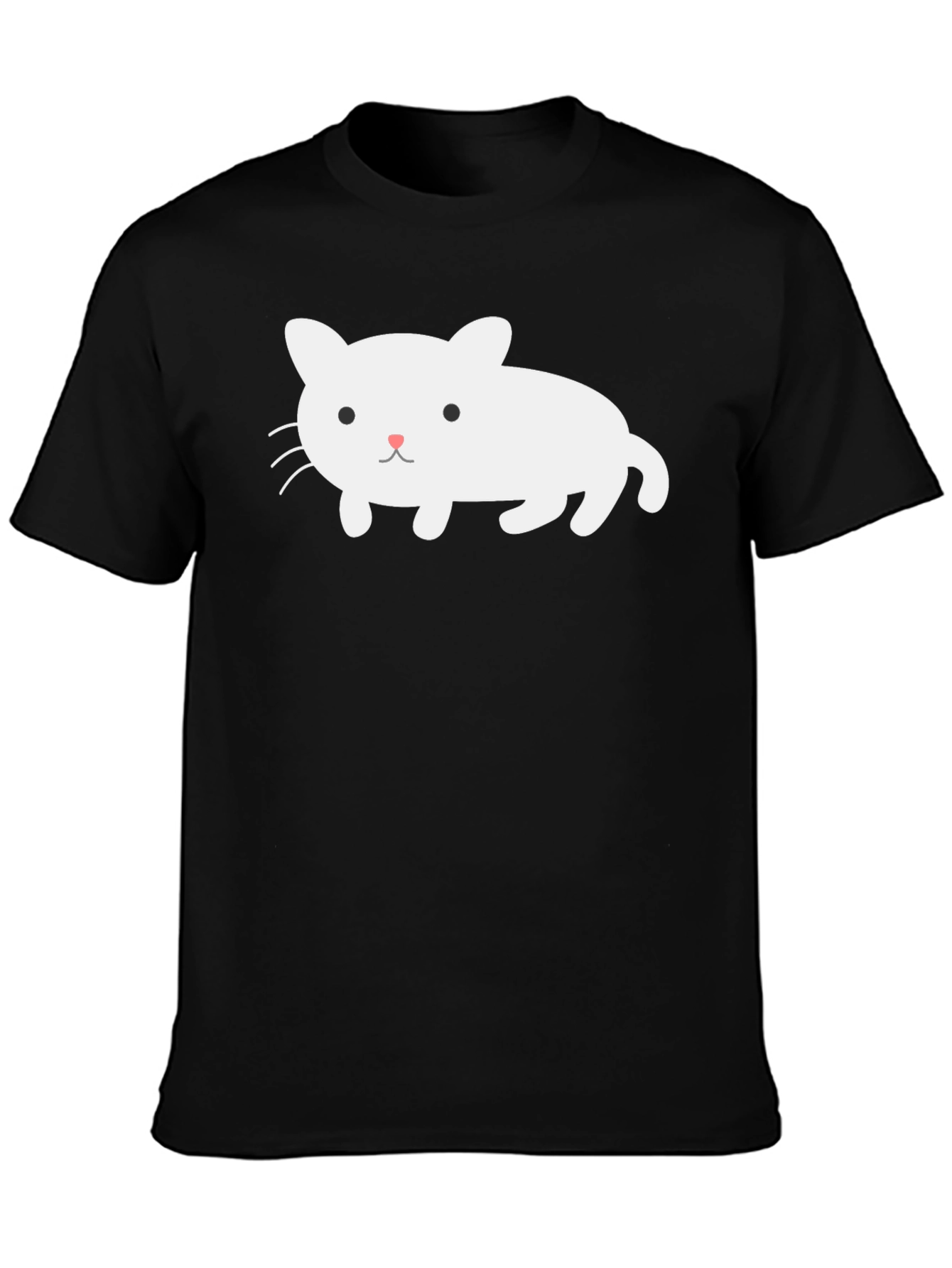 Cute White Cat Graphic Black T-Shirt