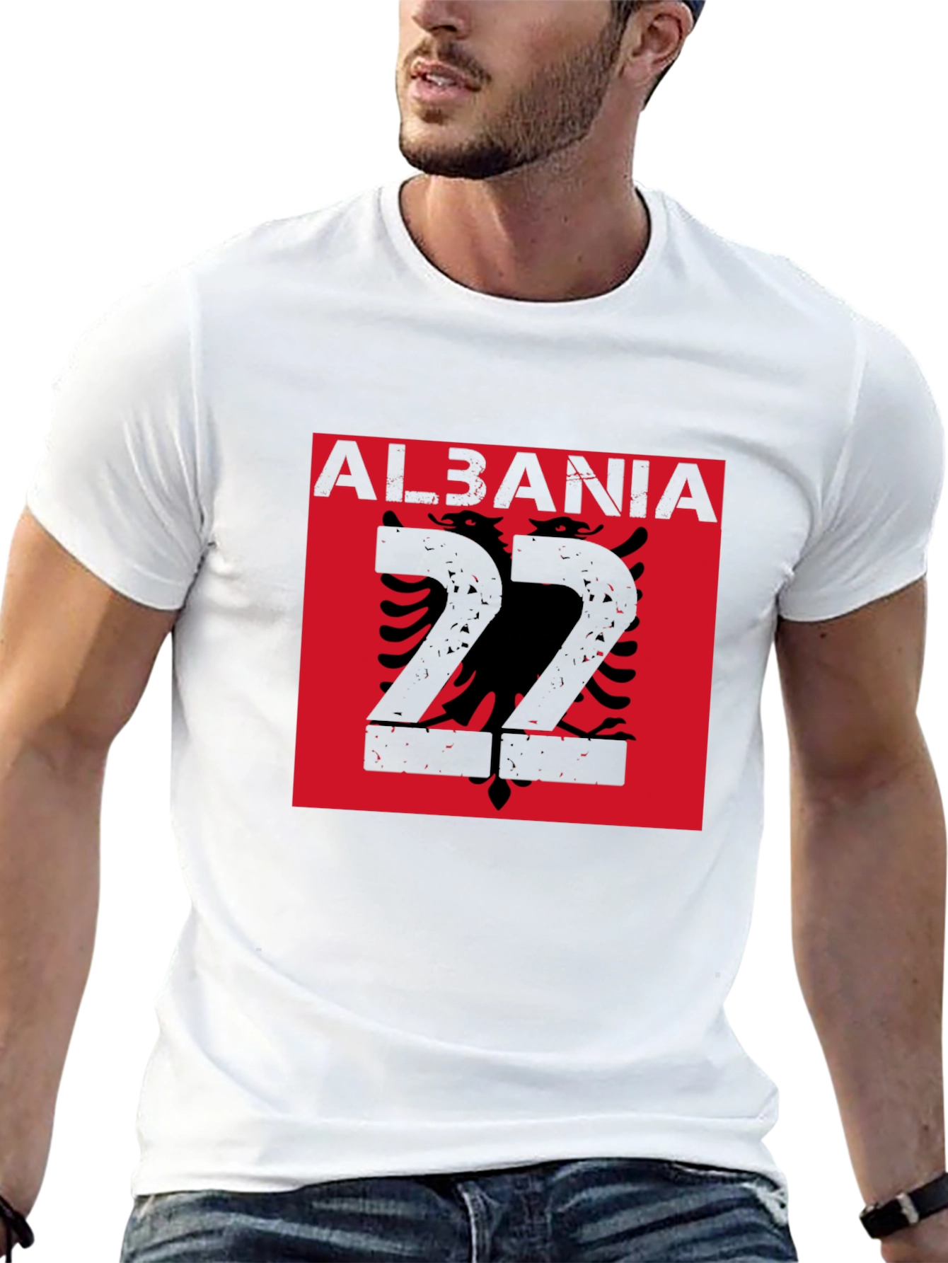 Albania Flag Graphic Tee - Black